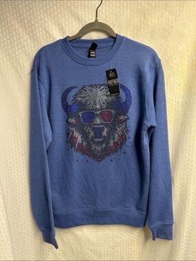 Buffalo Bills Blue Crewneck Sweatshirt with Embellished Buffalo Graphic